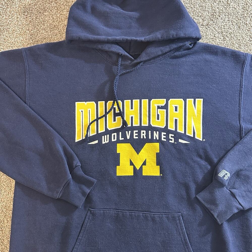 Michigan Wolverines Spellout Hoodie Russell Athletic Medium Unisex Blue Yellow M